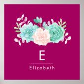 Poster Bouquet de fleurs rose et vert Pastel sur Magenta  (Devant)