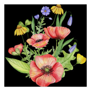 Poster Bouquet de fleurs sauvages botaniques Art aquarell