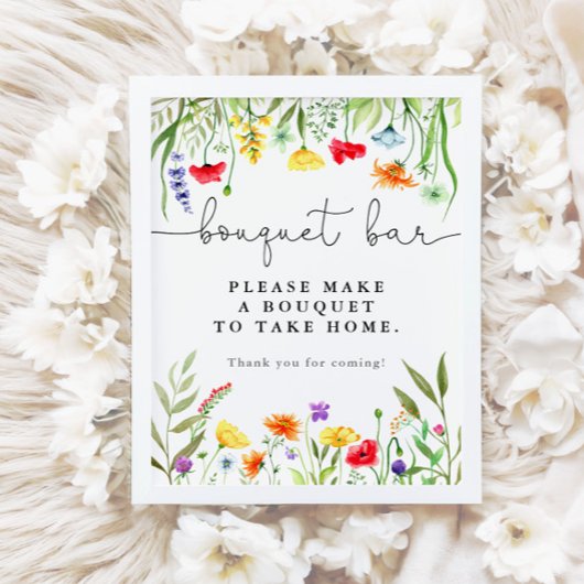 Poster Bouquet de fleurs sauvages colorées bar pancarte d