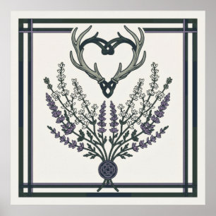 Poster Bouquet de lavande vintage et bois de cerf Botanic