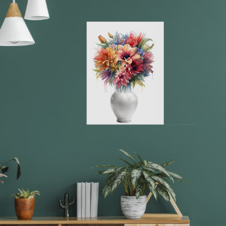 Poster Bouquet de lys en médias mixtes vibrant dans un va