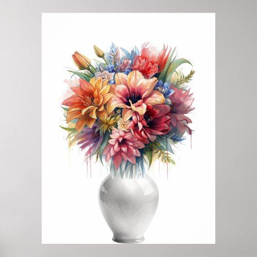 Poster Bouquet de lys vibrant en techniques mixtes dans u (Devant)