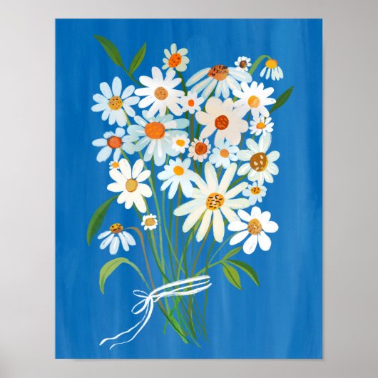 Poster Bouquet de marguerite blanche sur la peinture Goua (Devant)