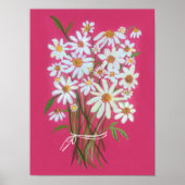 Poster Bouquet de marguerite blanche sur peinture Gouache (Devant)