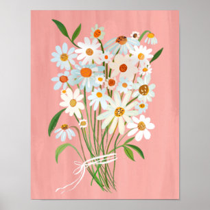 Poster Bouquet de marguerite blanche sur peinture Gouache