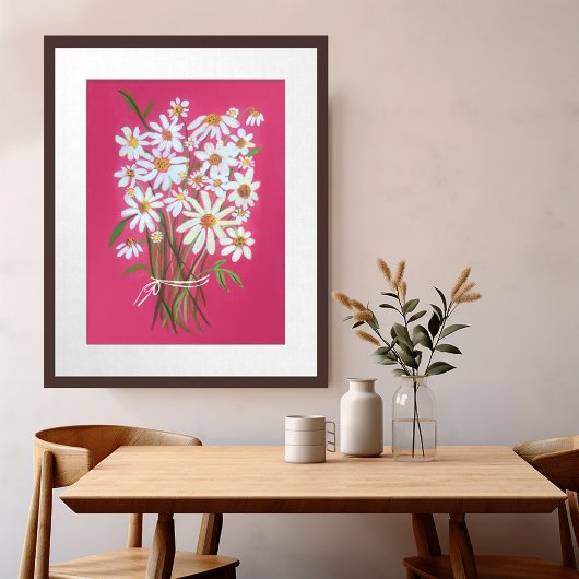 Poster Bouquet de marguerite blanche sur peinture Gouache