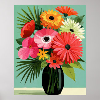 Poster Bouquet de marguerites du milieu du siècle, art mu