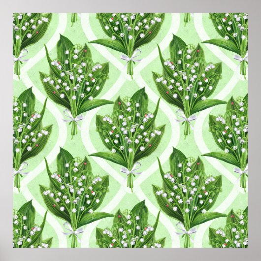Poster Bouquet de muguet sur fond vert (Devant)