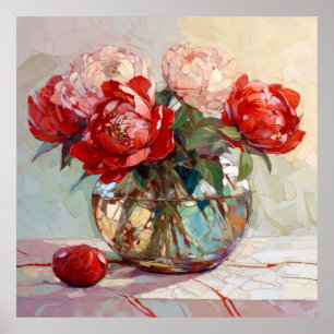 Poster Bouquet de pivoines rouges Peinture