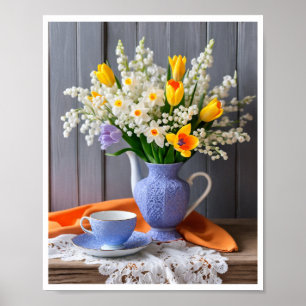 Poster Bouquet de printemps des jonquilles Tulipes Lilly