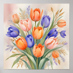 Poster Bouquet de printemps vibre - Tulipes en pleine flo
