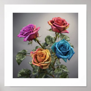 Poster Bouquet de rose multicolore