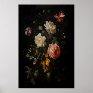 Poster Bouquet de roses de style vintage, nature morte fl