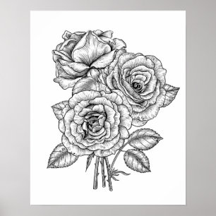 Poster Bouquet de roses en noir et blanc