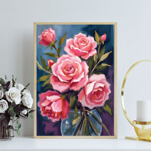 Poster Bouquet de roses rose blush peint