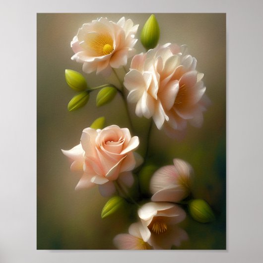 Poster Bouquet de roses roses tendres (Devant)