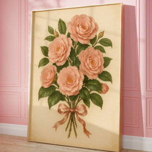 Poster Bouquet de roses roses vintage Art botanique