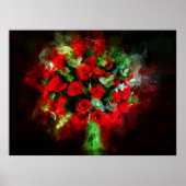 Poster Bouquet de roses rouges aquarelle sur fond noir (Devant)