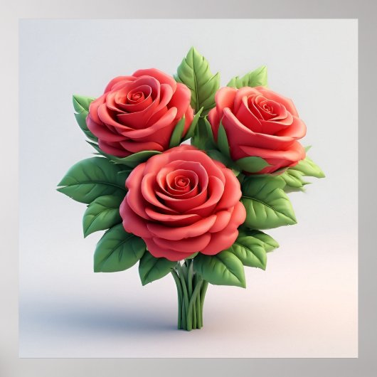 Poster Bouquet de roses rouges vibrant (Devant)