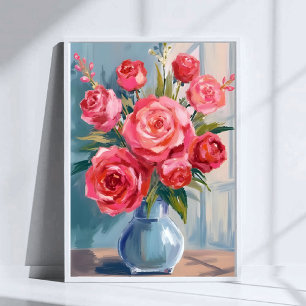 Poster Bouquet de roses   Vase de fleurs rouges Aquarelle