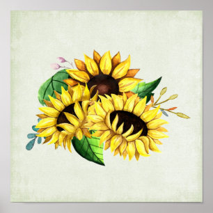 Poster Bouquet de tournesol jaune en aquarelle