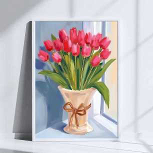 Poster Bouquet de tulipes roses floral aquarelle