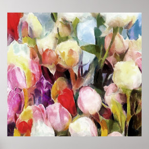 Poster Bouquet de tulipes Roses modernes : peinture à l'h