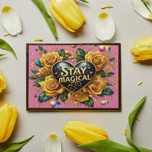 Poster Bouquet enchanteur de Roses d'or et coeur 10x8