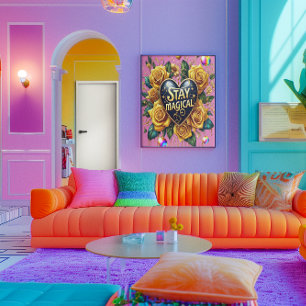 Poster Bouquet enchanteur de Roses d'or et coeur 18x24