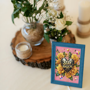 Poster Bouquet enchanteur de Roses d'or et coeur 8x10