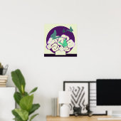 Poster Bouquet et papillons vert violet Carré (Bureau à domicile)