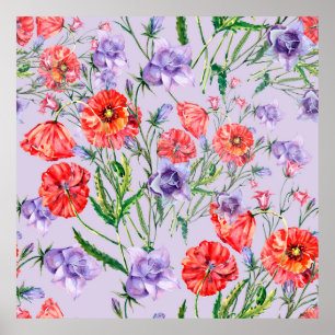 Poster Bouquet fleur de cloche bleue, fleur de cloche ros