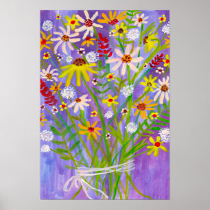 Poster Bouquet Fleur sauvage Daisy Peinture d'art violet