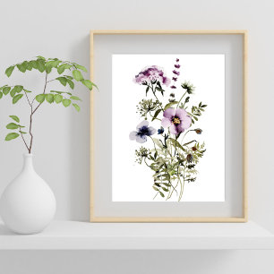 Poster Bouquet Fleur sauvage pourpre Aquarelle Florale