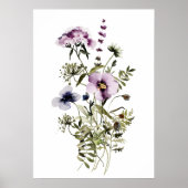 Poster Bouquet Fleur sauvage pourpre Aquarelle Florale (Devant)