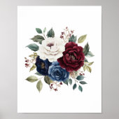 Poster Bouquet floral blanc marron bleu marine de Bourgog (Devant)