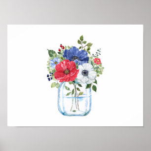 Poster Bouquet floral coloré en bocal de verre