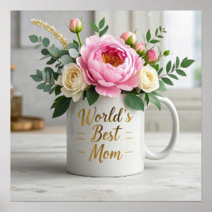 Poster Bouquet floral d'aquarelle douce (pivoines, roses)