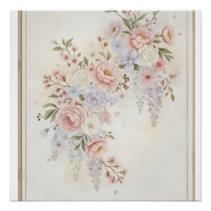 Poster Bouquet floral élégant de pivoines roses et de gly