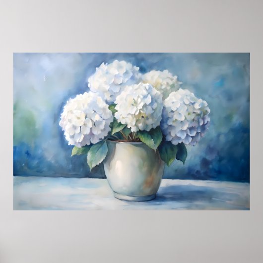 Poster Bouquet Floral Élégant d'Hydrangeas Blancs (Devant)