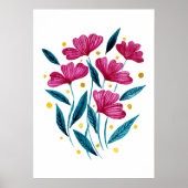 Poster Bouquet floral mignon - magenta et turquoise (Devant)