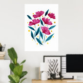 Poster Bouquet floral mignon - magenta et turquoise (Bureau à domicile)