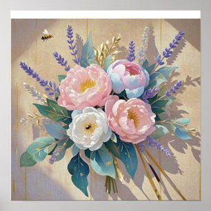 Poster Bouquet floral pivoines lavande