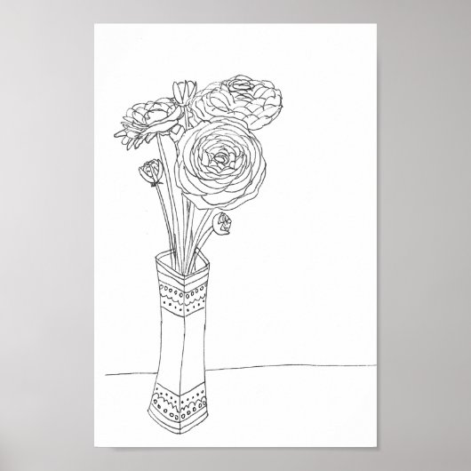 Poster Bouquet floral Ranunculus illustration art imprimé (Devant)