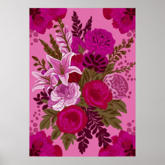 Poster Bouquet floral rose gras Ar