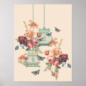 Poster Bouquet Floral vintage Et Oiseaux Vintages (Devant)