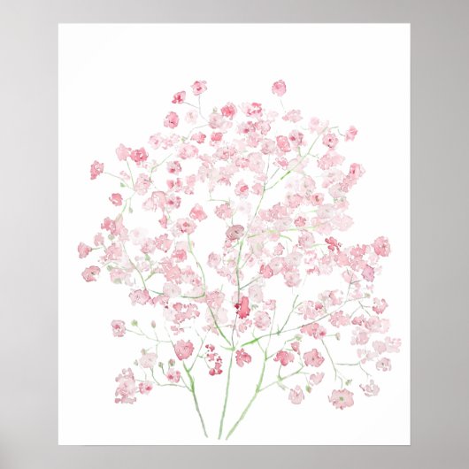 Poster bouquet gypsophila watercol rose pâle (Devant)