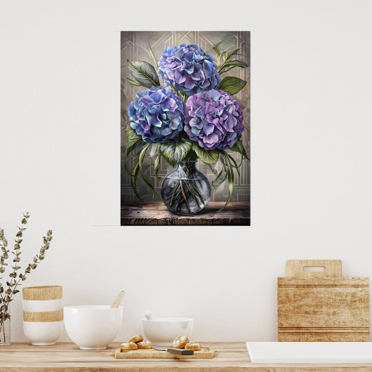 Poster Bouquet Hydrangea - Floral Still Life (Cuisine)