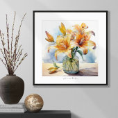 Poster Bouquet Lily Peach En Vase Verre Aquarelle Imprime