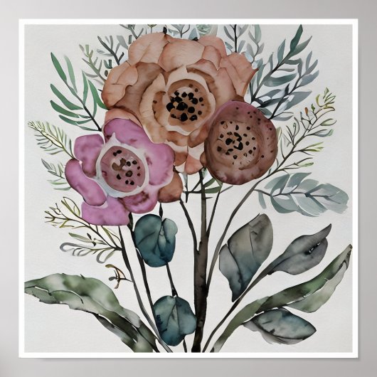 Poster Bouquet minimaliste de fleurs (Devant)